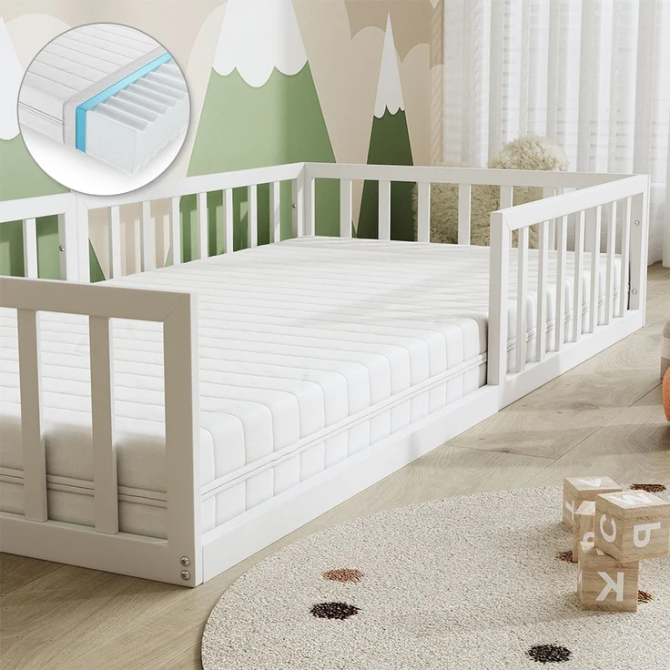 Bodenbett aus Metall Minno Weiß 90x200 mit Matratze Vitalispa – Bild 4