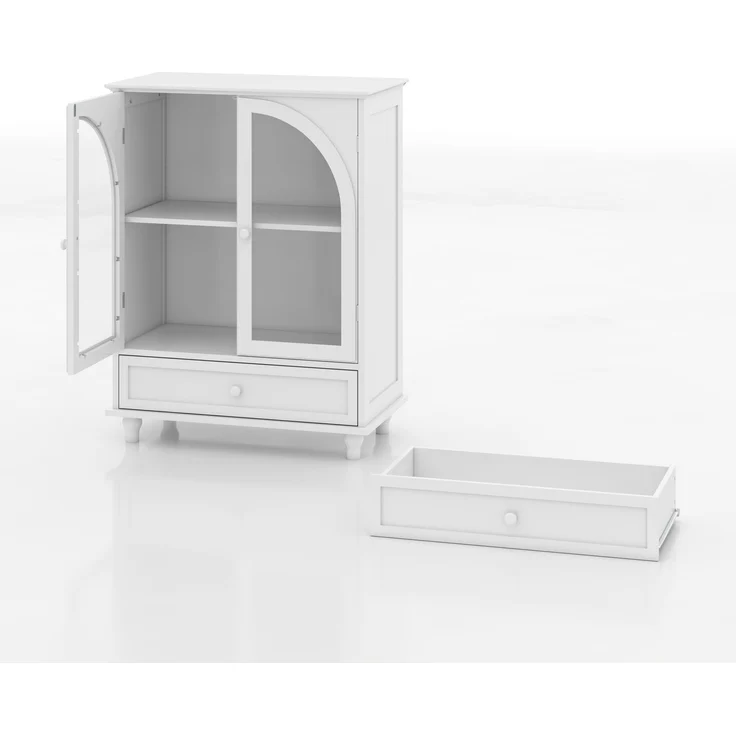 DESVIAE Sideboard Weiß aus MDF/Glas – 71x98,5x38 cm – Glastüren, Schublade – Bild 9