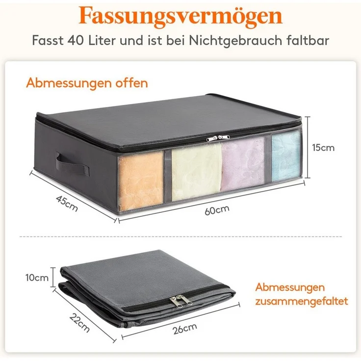 Lifewit Aufbewahrungsdose Unterbett Aufbewahrungsbox mit Deckel, faltbare Aufbewahrungstasche. (Set, 4 St, 40l-4tlg, 65l-4tlg, 75l-4tlg) – Bild 2