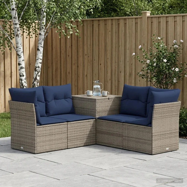vidaXL Sofa Set 5 stk. Grau und Marineblau 179 x 179 x 85 cm 3447839 – Bild 1