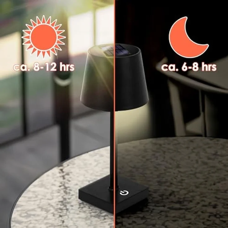 Spetebo LED Solarleuchte LED Solar Akku Touch Leuchte warm weiß - 26 x 11 cm, 3 Helligkeits Stufen / Dimmbar / Touch, LED fest integriert, warmweiß, Garten Kunststoff Tischlampe in schwarz – Bild 5