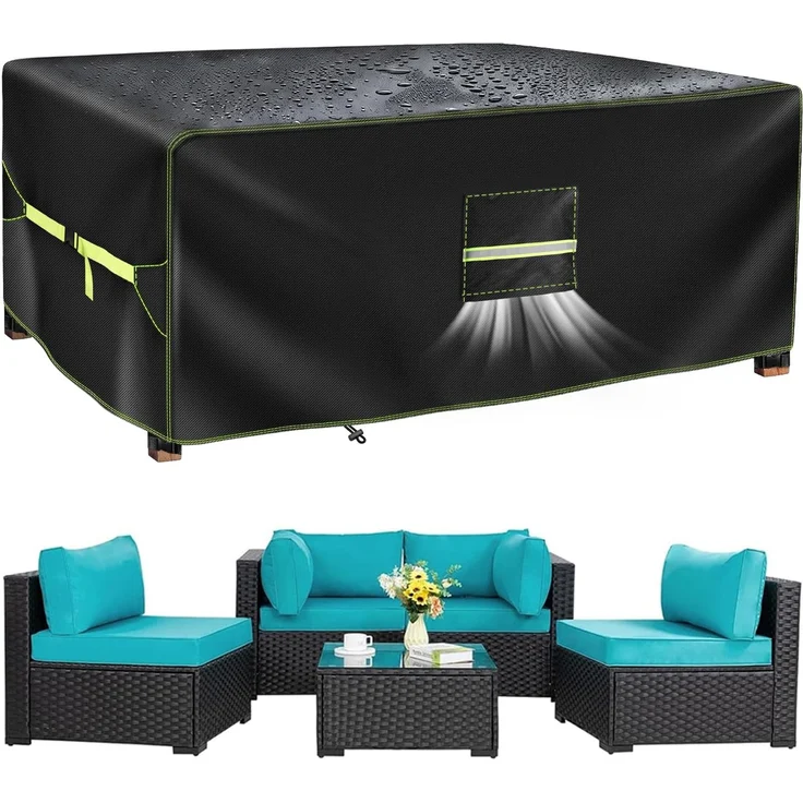 VDISRR Abdeckung Gartenmöbel Winterfest, 420D Oxford Abdeckplane Gartenmöbel 300 x 250 x 100 cm, Abdeckhaube Tischabdeckung mit Belüftungsöffnungen Wasserdicht, UV-beständig für Gartentisch Sitzgruppe
