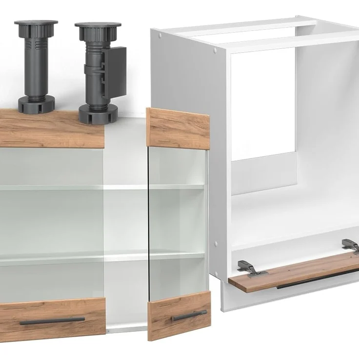 Eckküche Fame-Line Goldkraft Eiche/Weiß 190 x 160 cm ohne Arbeitsplatte Vicco – Bild 6