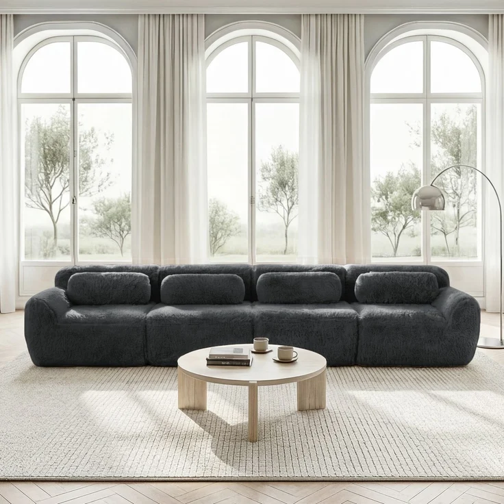 Modulares Ecksofa aus Plüsch mit rutschfester Basis, grau – Bild 1