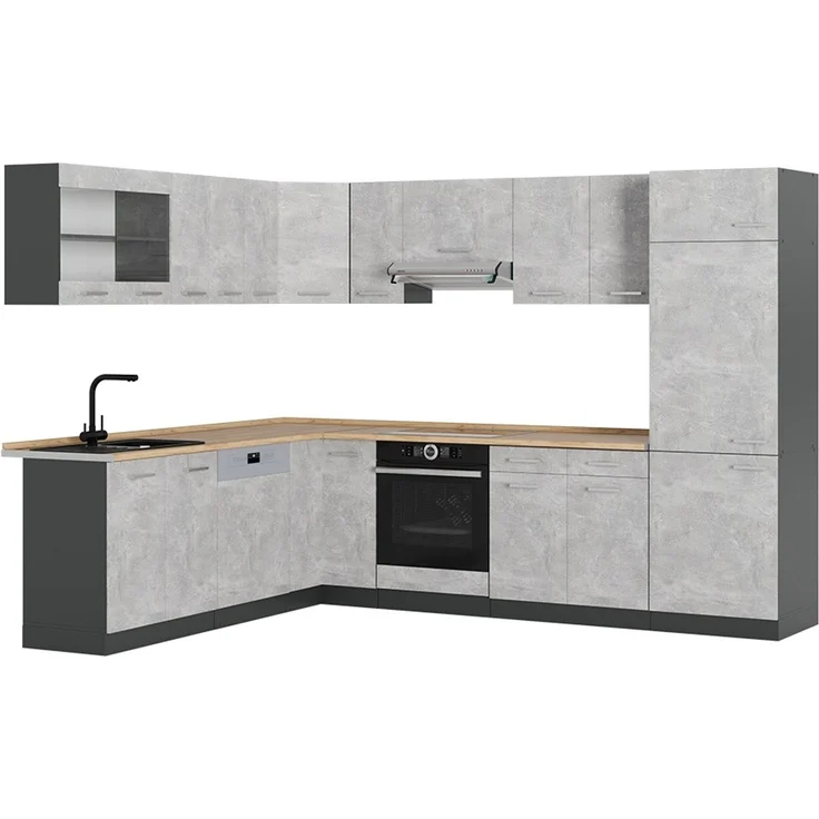 Eckküche R-Line Beton/Anthrazit 287 x 227 cm, AP Eiche Vicco – Bild 1