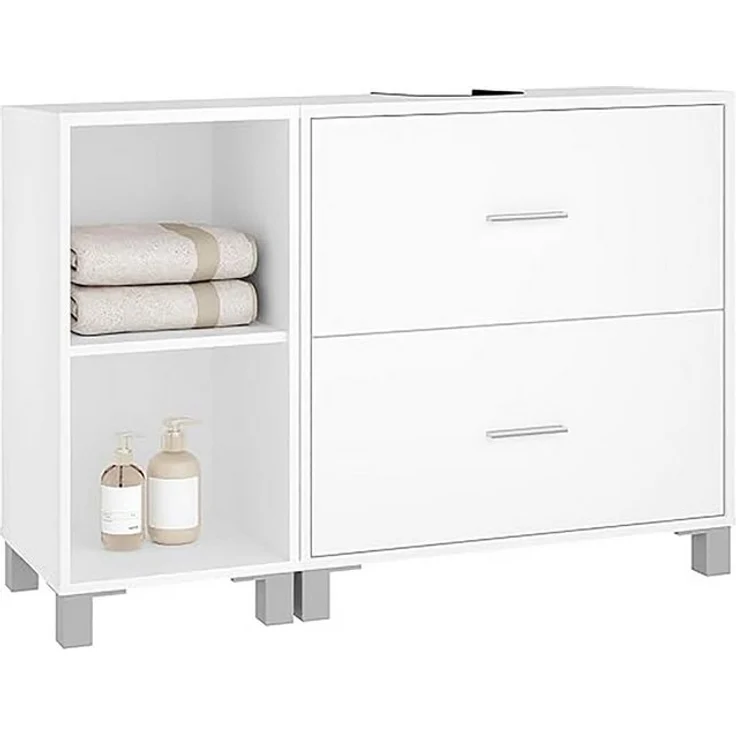 EUGAD Waschbeckenunterschrank (1-St) mit 2 Schubladen, Seitenschrank, freistehend, weiß, 90x60x30 cm – Bild 4