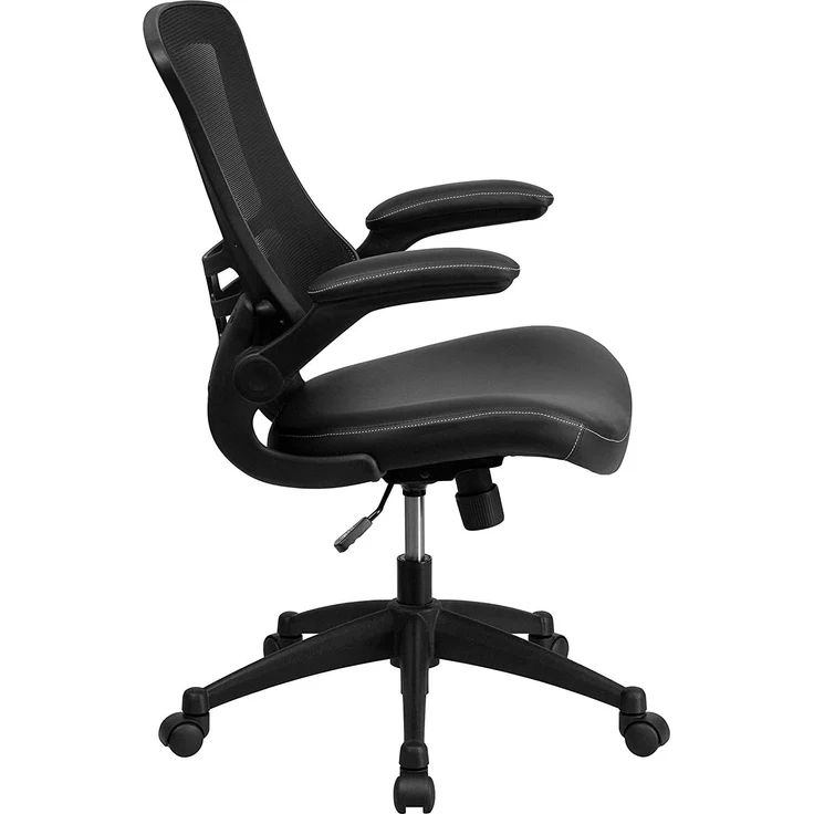 Flash Furniture Bürostuhl mit mittelhoher Rückenlehne – Ergonomischer Schreibtischstuhl mit hochklappbaren Armlehnen und LeatherSoft-Material – Perfekt für Home Office oder Büro – Schwarz – Bild 8
