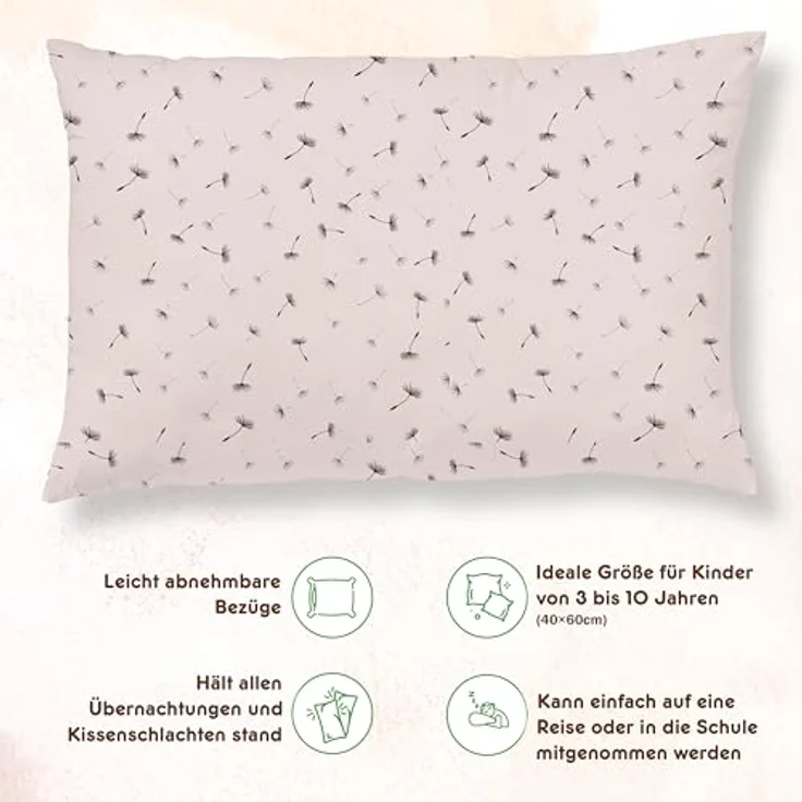 Kinderkissen Mit Kopfkissenbezug Aus Baumwolle 40x60 cm - Kopfkissen Geeignet Für 3 Bis 10 Jahre - Kinder Kuschelkissen - Weiches Kinder Kopfkissen Hypoallergen - Ideal Fürs Bett, Reisen, Schläfchen – Bild 3
