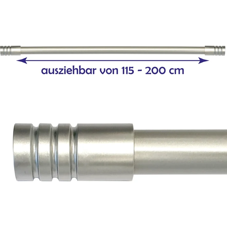 Gardinenstange "Modern" ausziehbar 115 bis 200 cm, Durchmesser 16mm/19mm - Edelstahl - Stil-Garnitur, 1-Lauf Metall Stange – Bild 4