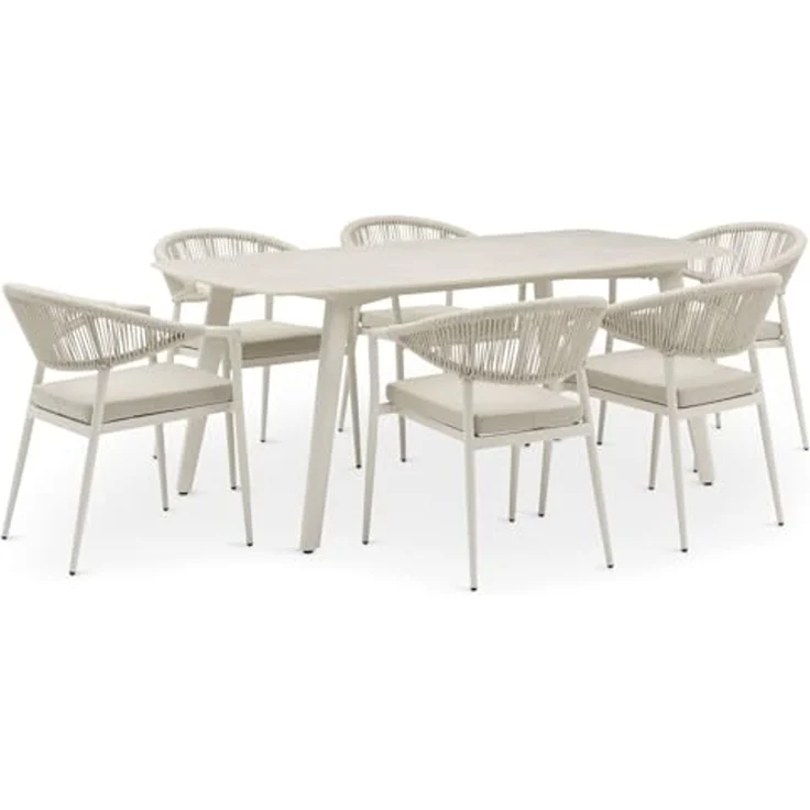 IDIMEX Garten-Essgruppe SELI, Sitzgruppe Wetterfest mit Steinplatte und Rope-Rückenlehne cremeweiß – Bild 2