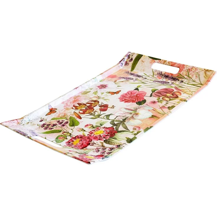 Lashuma Tablett Wildblumen, Melamin, (1-tlg), Rosa Frühstückstablett Kunststoff 54x35 cm – Bild 3