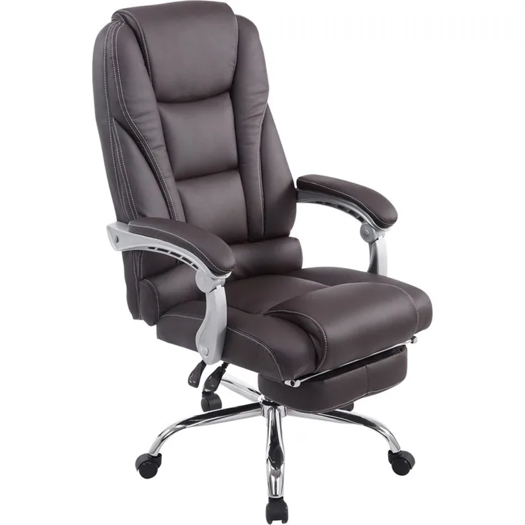 Bürostuhl MIAMI - 118x68x64, Braun Kunstleder Metall in Chromoptik Gestell ergonomische Bürostühle Homeoffice Stuhl mit Rollen