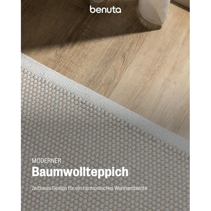 benuta Baumwollteppich, Uni, Weiß, Rechteckig 60x120 cm, Oeko-Tex® Standard 100, für Fußbodenheizung geeignet, Kurzflorteppich – Bild 2