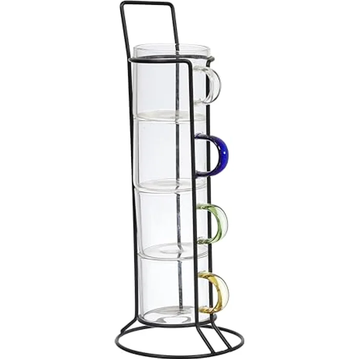 HOME DECO FACTORY, KA0498, Glass Espresso Cup with Holder, modern and elegant Design, ideal for Coffee, Tea and Desserts, Easy to clean, Set of 4, transparent, Multi-Colored, 80ml – Bild 1
