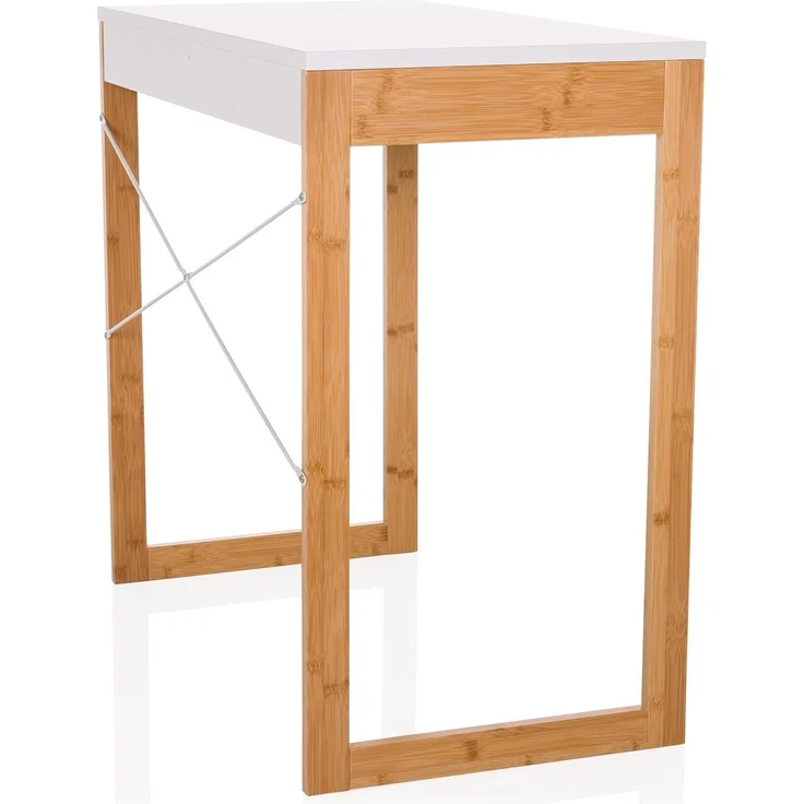 hjh LIVING Schreibtisch mit 1 Schublade 80x42 cm TAROLO II Bambus Gestell, Kleiner Tisch im skandinavischen Stil, Computertisch Weiß – Bild 6