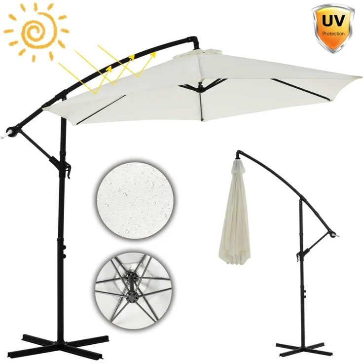 Ampelschirm ⌀3,5M Beige Sonnenschutz Kurbel Schattenspender Solar Gartenschirm – Bild 8