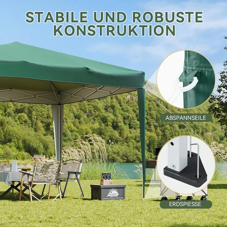 Aoxun Pop Up Pavillon 3x3 Wasserdicht mit 4 Seitenwänden, Metallrahmen-Schutzzelt, Höhe Verstellbar, 3mx3m Faltpavillon mit Tragetasche für Camping Party, Grün – Bild 4