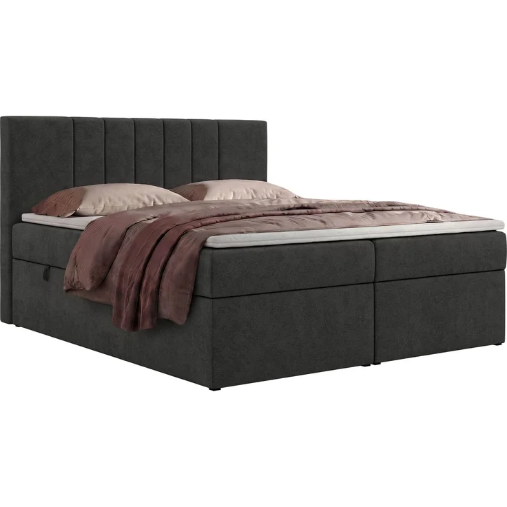 Boxspringbett INERO 200 x 200 mit Matratze H4 und Topper Visco, 7-Zonen-Multipocket-Kern, zwei Bettkästen, Doppelbett, gepolstert Kopfteil - Dunkelgrau Stukture – Bild 7