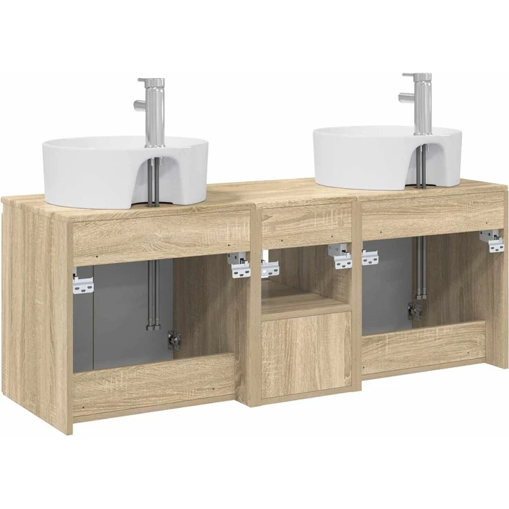 vidaXL Wandmontiertes Badezimmerschrank-Set 3 stk. Sonoma-Eiche 3405679 – Bild 8
