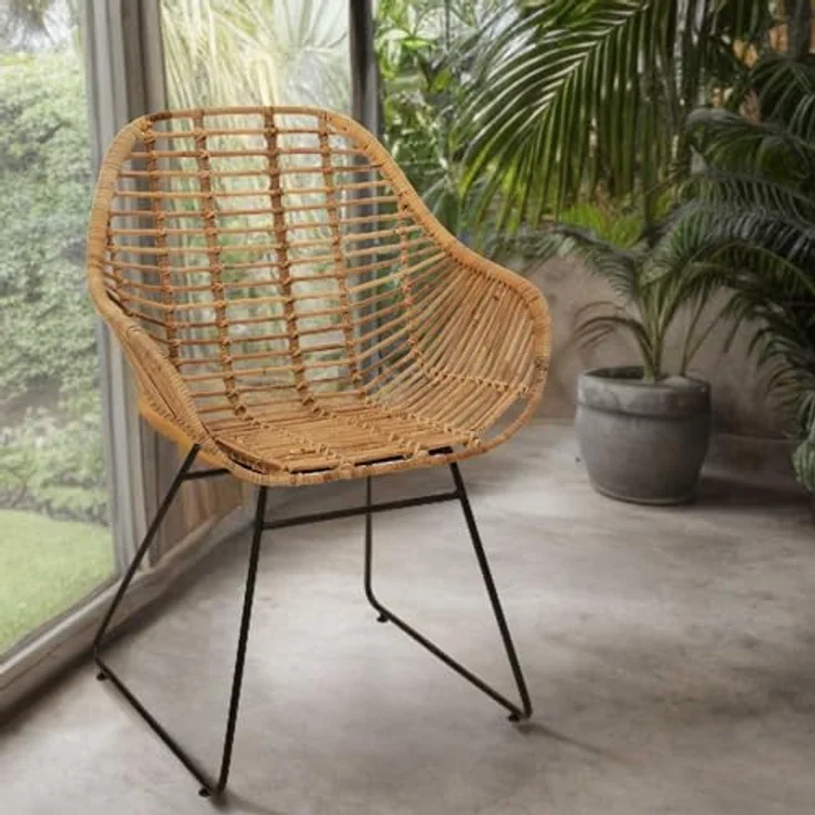 Krines Home Esszimmersessel Rattan Retro Sessel mit Armlehne 50er Korbsessel Retro-Stil Korbstuhl (Sessel nach Auswahl ohne oder mit Polster), Eisen Gestell, Esszimmer, Armlehnstuhl – Bild 3