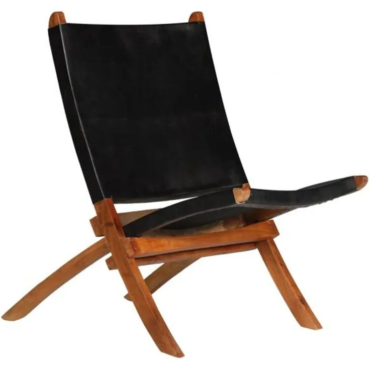 vidaXL Relaxstuhl Klappbar Schwarz Echtleder 246364