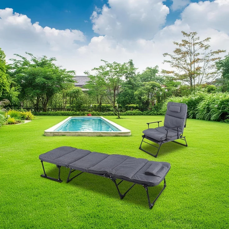 Spetebo Gartenliege 2in1 multifunktionale Sonnenliege klappbar grau - 181x59 cm, Stück, 1 St, Gartenliege, Garten Liegestuhl inklusive Polsterauflage – Bild 2