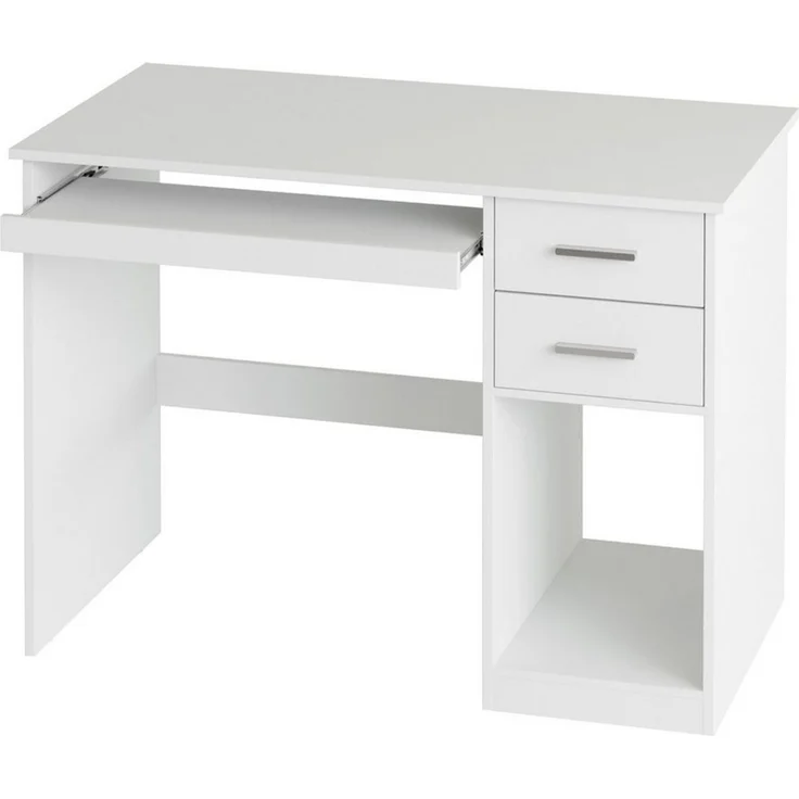 Mondeer Schreibtisch Computertisch, mit 2 Schubladen & Tastaturauszug, 105x48x76 cm, Weiß – Bild 5