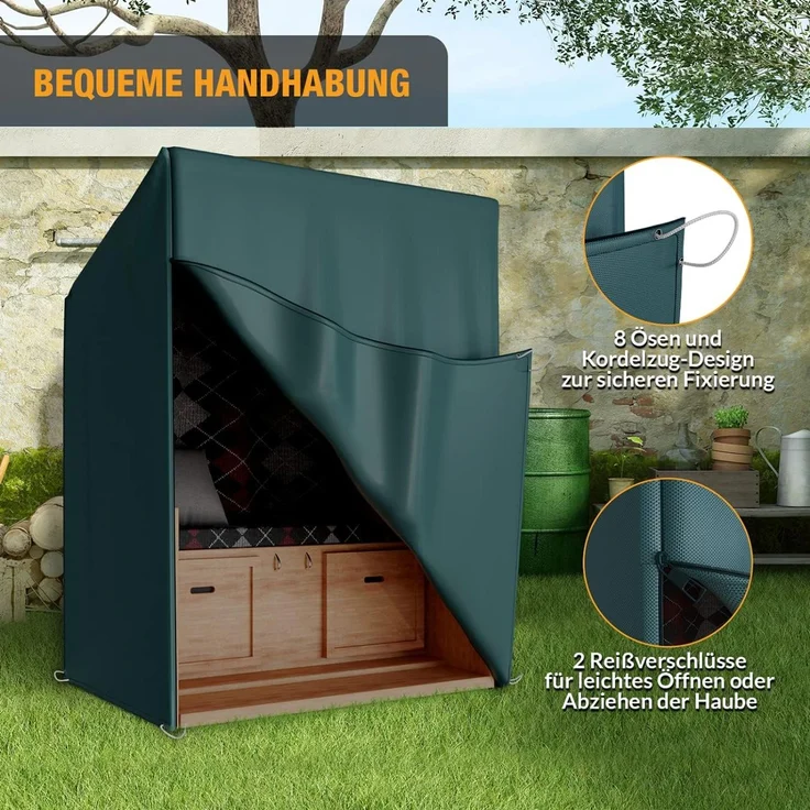 Kronenburg Strandkorb-Schutzhülle Wasserdicht & winterfest, für alle Strandkörbe, 420D Oxford Gewebe, 135x105x175cm, 2 Reißverschlüsse, Belüftungslöcher – Bild 5