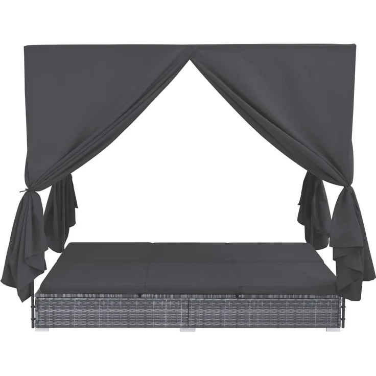 vidaXL Outdoor-Lounge-Bett mit Vorhängen Poly Rattan Grau 45647 – Bild 2