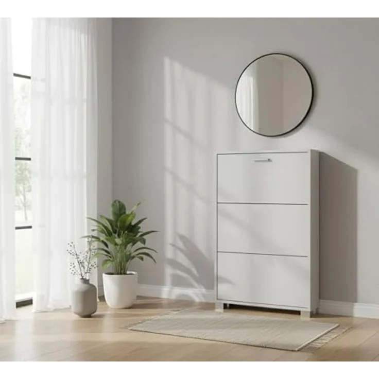 Dmora Schuhschrank mit DREI Türen aus weißem Holz, 70 x 18 x 118 cm – Bild 2