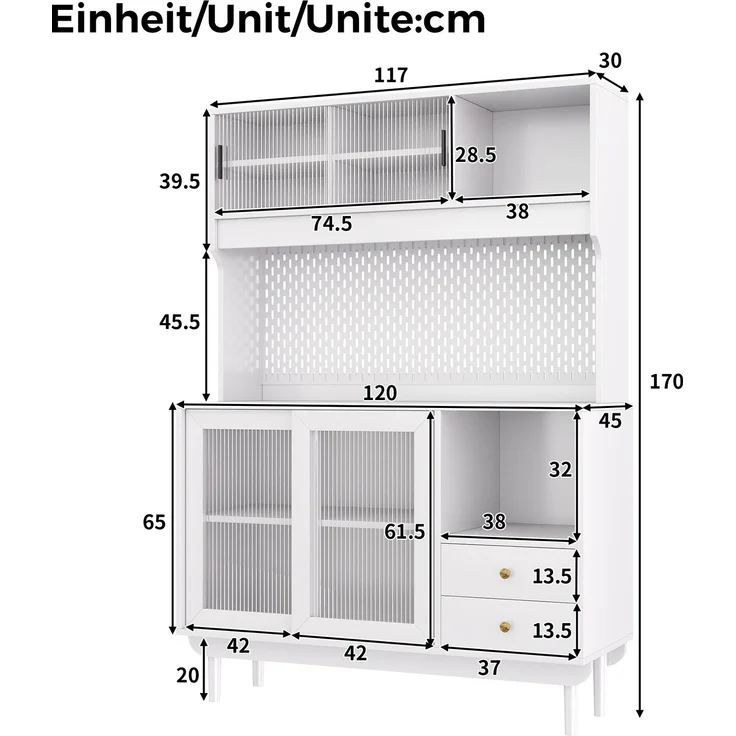 ZUBALIYA Hängeschrank (117 x 30 x 170 cm), 2 Türen, Schiebetüren, Stauraum für Wohnbereich, Küche oder Bad entsprechend dem Aufstellort, Weiß – Bild 3