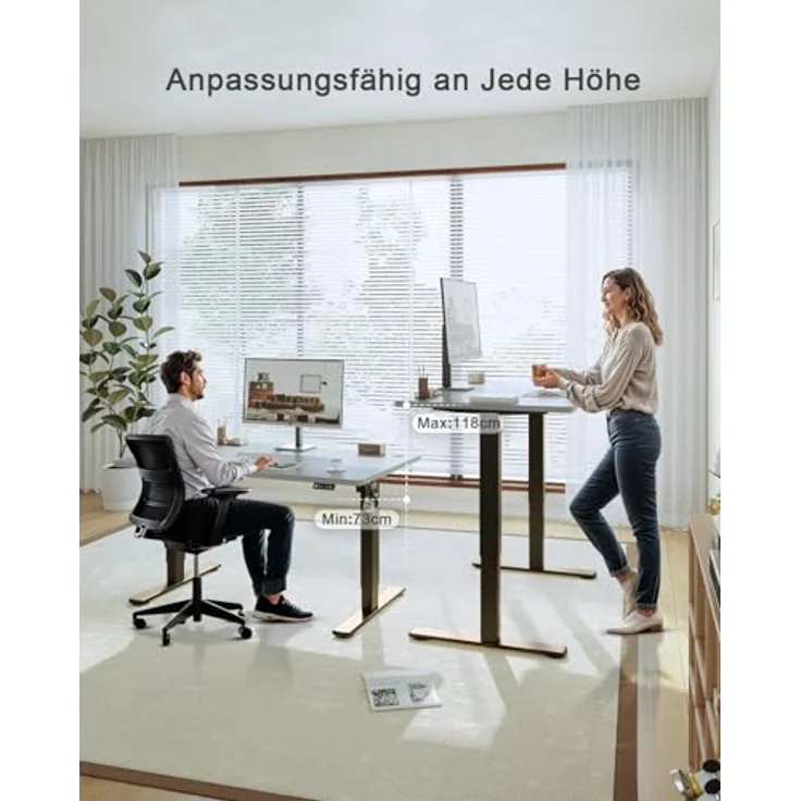 JUMMICO Höhenverstellbarer Schreibtisch 180x80 cm, USB-A-Anschluss | Schreibtisch Höhenverstellbar Elektrisch, Erinnerung bei langem Sitzen Stehschreibtisch, Computertisch Grau und Schwarz – Bild 8