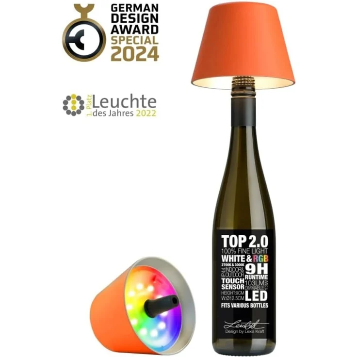 Sompex Flaschenleuchte TOP 2.0 Orange LED RGBW mit Akku – Bild 2