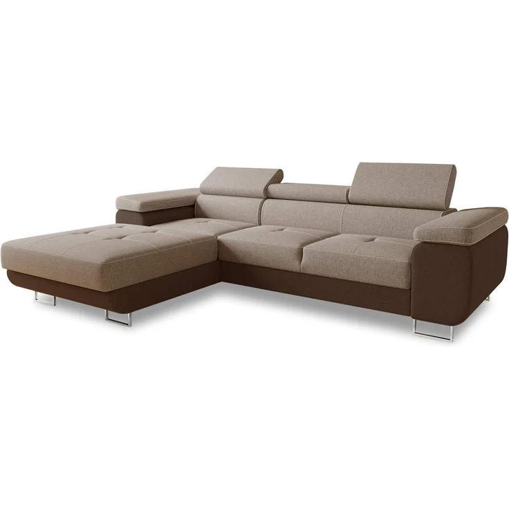 Ecksofa Divo mit Schlaffunktion, Bettkasten und einstellbare Kopfstützen (Braun + Cappuccino (Sawana 16 + Sawana 02), Ecksofa Links) – Bild 1