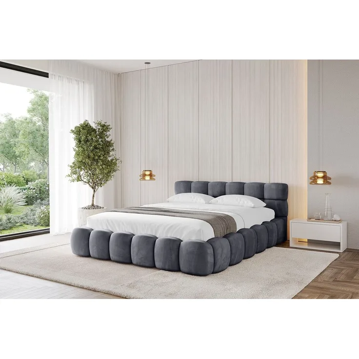 ALTDECOR Polsterbett LEYA-v1 (Polsterbett mit Bettkasten und Lattenrost, Boxbett ohne Matratze), Doppelbett mit Stauraum, Bett mit Kopfteil