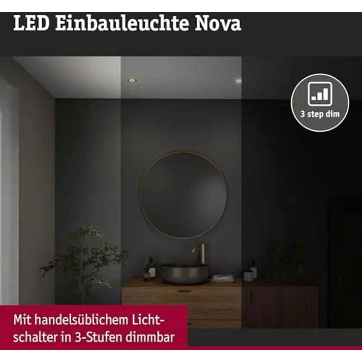 Paulmann 92407 Einbauleuchte LED Nova Coin 3er-Set 74mm gold 3-Step-Dim IP44 – Bild 3