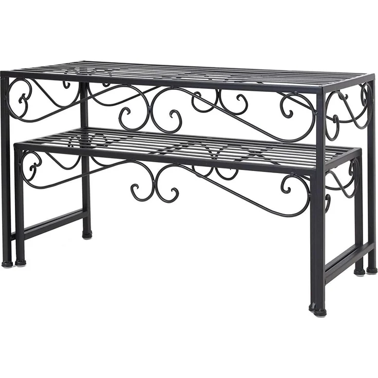 2x Blumenbank "Ranken" aus Metall, schwarz, Blumentisch, Beistelltisch, Pflanzenständer – Bild 4
