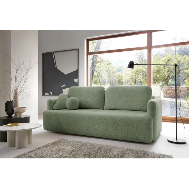 Selsey 'Lambina' 3-Sitzer Sofa mit Schlaffunktion und Bettkasten, Bouclé, Salbeigrün – Bild 2