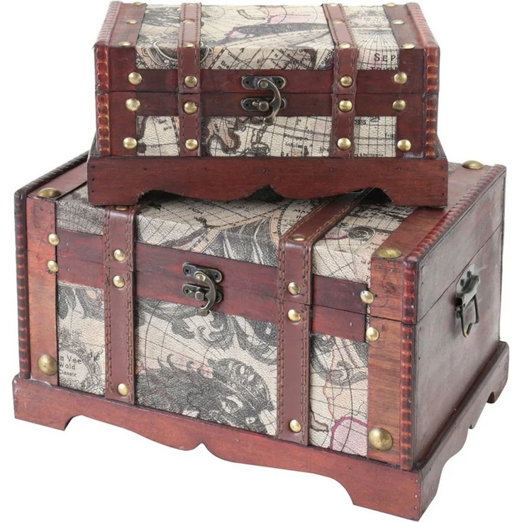 HMF Schatzkiste Handgefertigte Schatztruhe (2er Set, versch. Größen), dekorative Aufbewahrungsbox Amerika – Bild 2