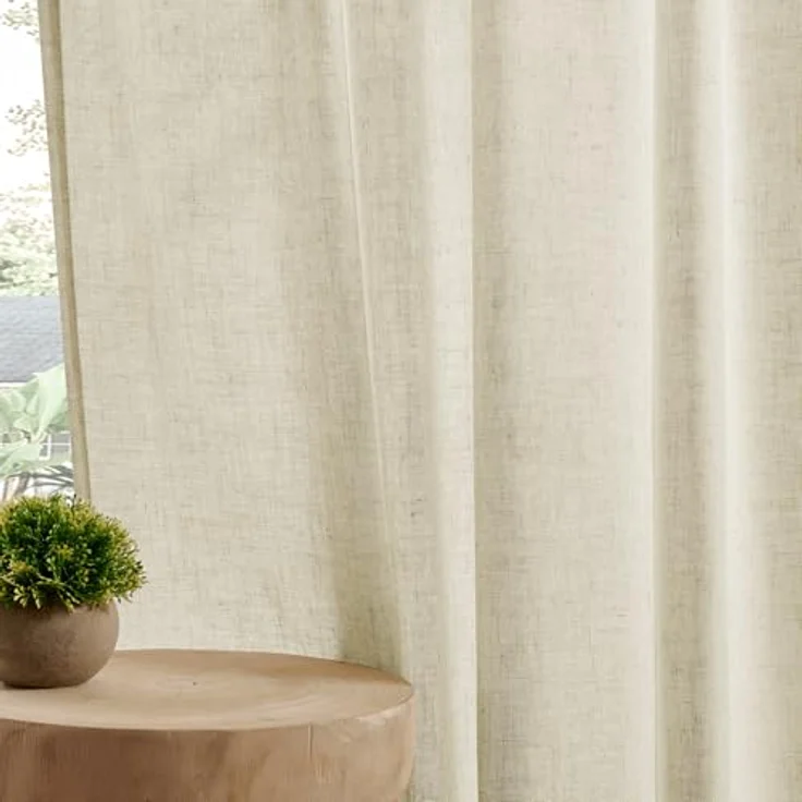 Joydeco Leinen-Vorhänge für Wohnzimmer, halbtransparente Vorhänge, 213 cm lang, Wohnzimmervorhänge, 2 Paneel-Sets, cremefarbene Vorhänge und Vorhänge (B 132 x L 213 cm, Leinen) – Bild 4