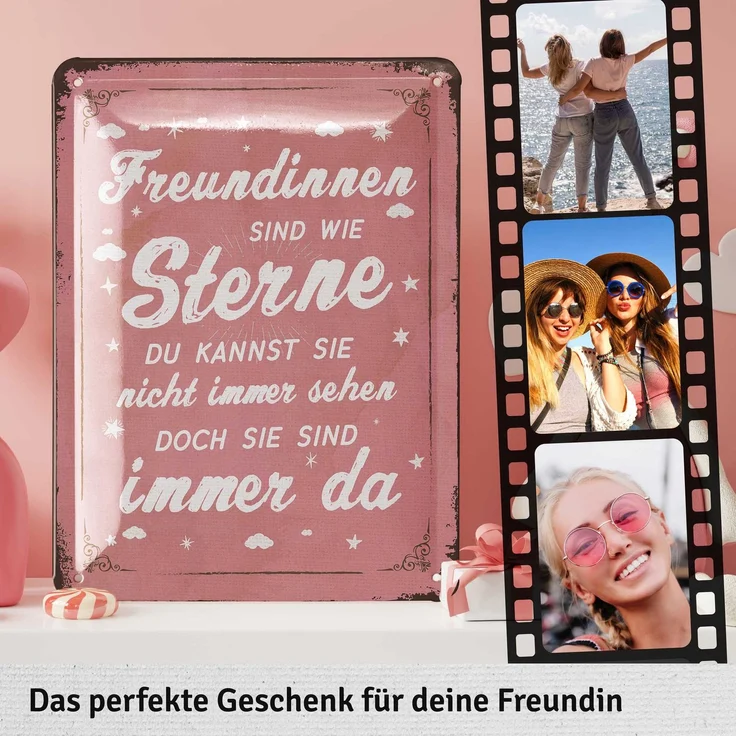 LANOLU Blechschild Freundinnen sind wie Steine - 15x20cm – Metall – Rosa – 15146 – Bild 3