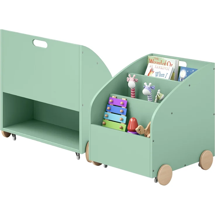 Bellabino 'Towy' Kinderbücherregal, grün, 43x40x43 cm, Holz, Spielzeugregal mit 3 Ablagefächern und Geheimfach – Bild 1