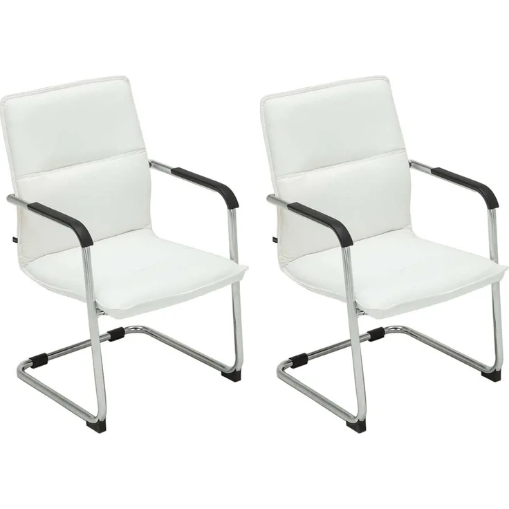 DELUKE® 2er Set Besucherstuhl SEATTLE - 92x56x60cm, Weiß Kunstleder Metall in Chromoptik Gestell Konferenzstuhl Wartezimmerstuhl