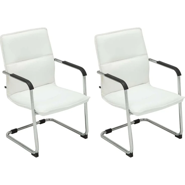 DELUKE® 2er Set Besucherstuhl SEATTLE - 92x56x60cm, Weiß Kunstleder Metall in Chromoptik Gestell Konferenzstuhl Wartezimmerstuhl – Bild 1