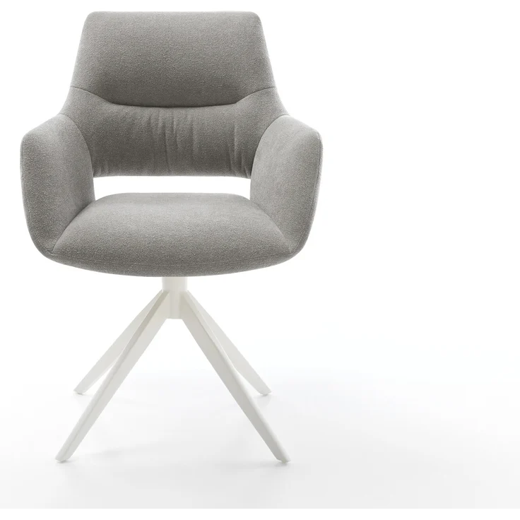 Drehstuhl Yago-Flex mit Armlehnen Strukturstoff Soft Grau Kreuzgestell breit Weiß 360° drehbar Wippfunktion Taschenfederkern – Bild 2