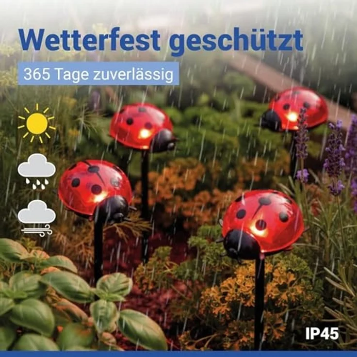 Maximex LED Gartenleuchte Modell Marienkäfer, Ein-/Ausschalter, LED fest integriert, Warmweiß, Beetstecker, solarbetriebene Gartenbeleuchtung, leuchtet bis zu 10 Std – Bild 2