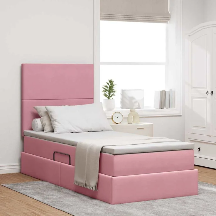 vidaXL Aufbewahrungsbett mit Matratze Rosa 90 x 200 cm Samt 3371948 – Bild 1