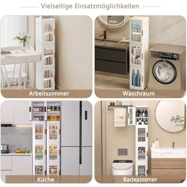 VECELO Schmaler Badezimmerschrank 24 cm, Kunststoff Aufbewahrungsschrank mit transparenter Tür, Rollen und verstellbaren Einlegeböden, platzsparender Organizer für Bad, Küche, 24 x 28 x 166 cm – Bild 8