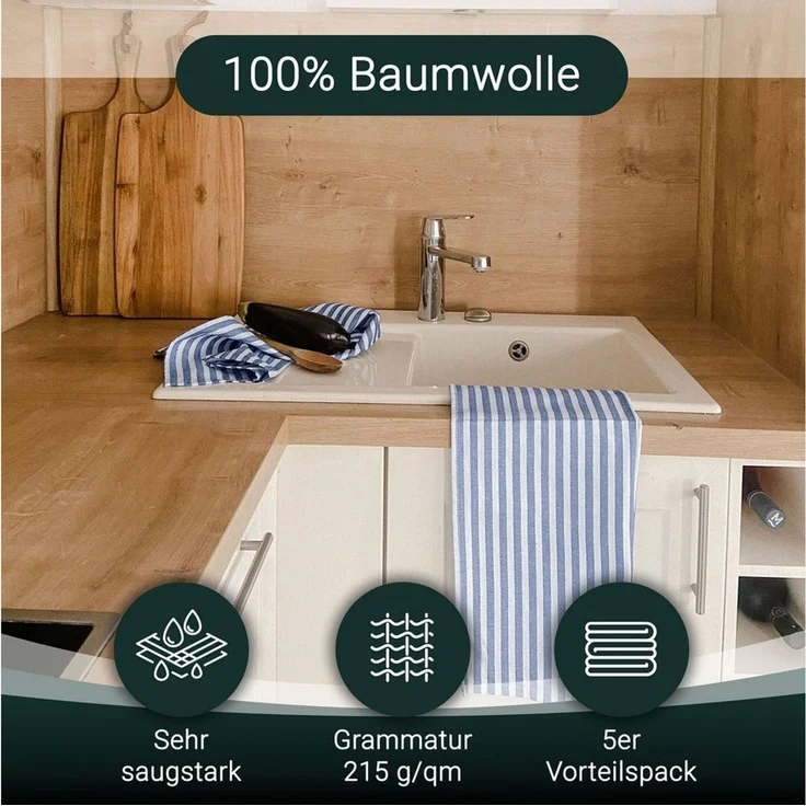 ZOLLNER Geschirrtuch, (Spar-Set, 5-tlg), 50 x 70 cm, 100% Baumwolle, vom Hotelwäschespezialisten – Bild 3