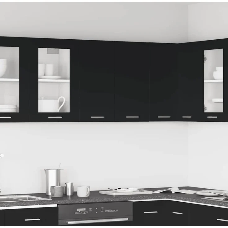 vidaXL Hängeschrank 2 Regalböden Küche Schrank Einbauküche Küchenzeile Küchenmöbel Oberschrank Küchenschrank Schwarz 60 x 31 x 60 cm Holzwerkstoff – Bild 2